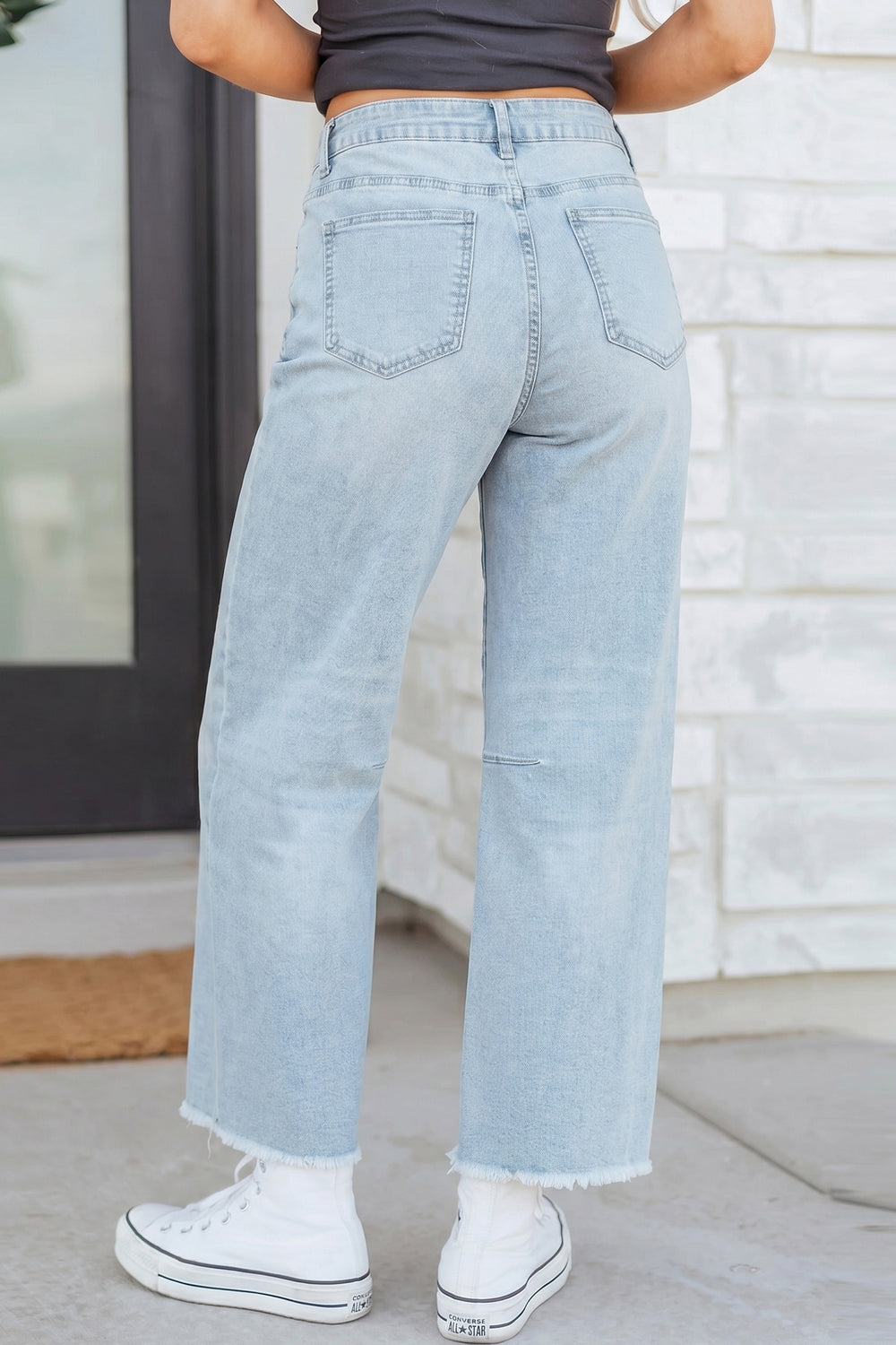 Beau Blue Frayed Cropped Barrel Jeans