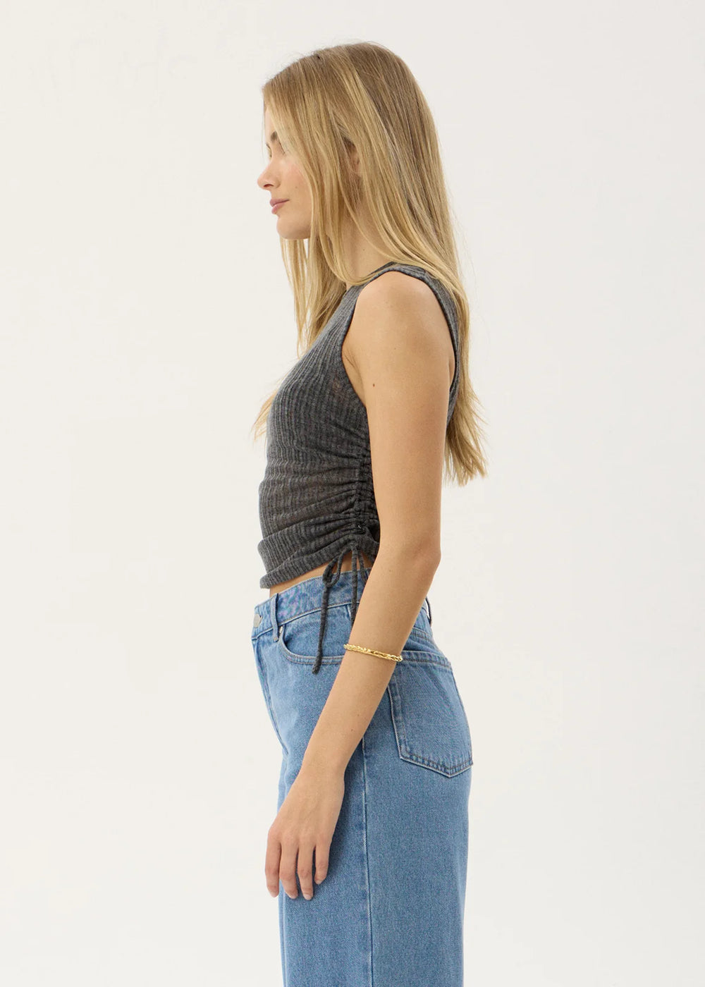 Womens Sheer Drawstring Tank Libra - Charcoal - AFENDS