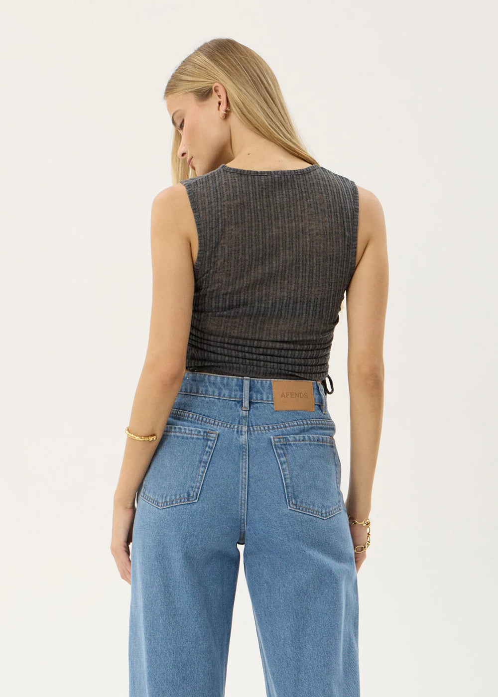 Womens Sheer Drawstring Tank Libra - Charcoal - AFENDS