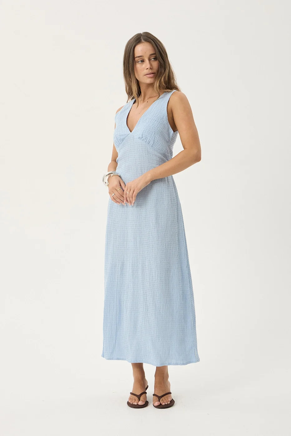 Womens Seersucker Maxi Dress Tully - Blue - AFENDS