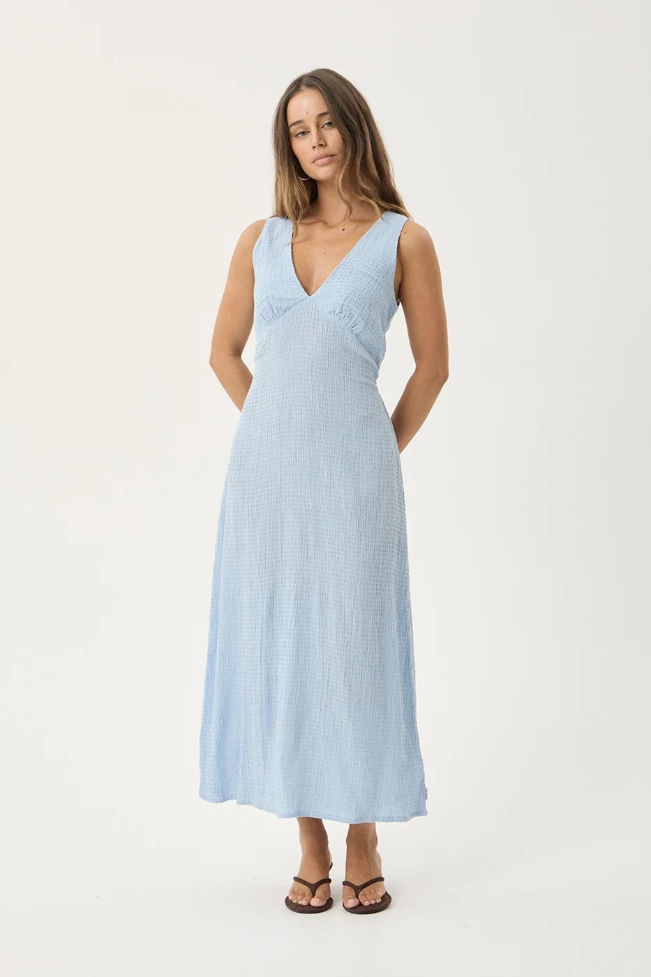Womens Seersucker Maxi Dress Tully - Blue - AFENDS