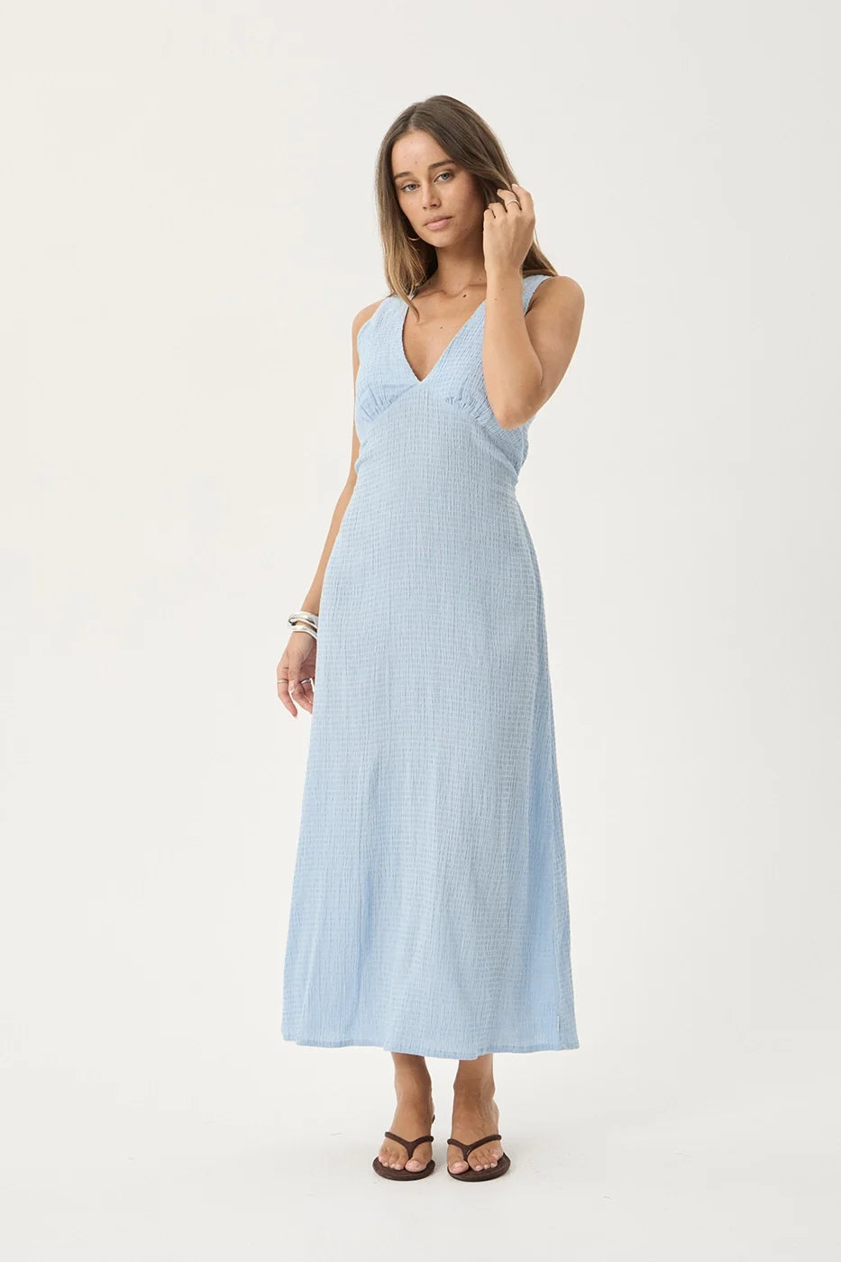 Womens Seersucker Maxi Dress Tully - Blue - AFENDS