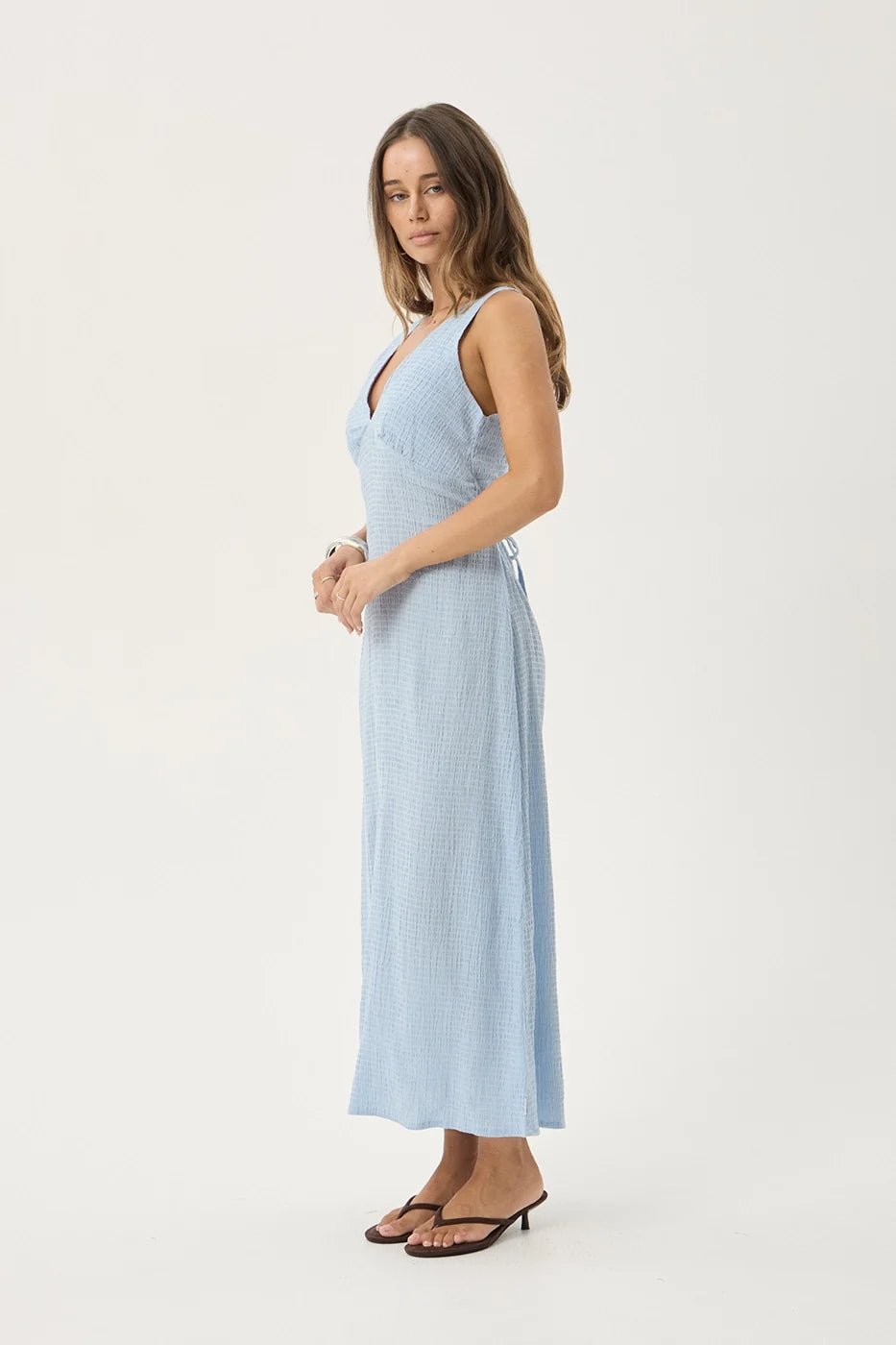 Womens Seersucker Maxi Dress Tully - Blue - AFENDS