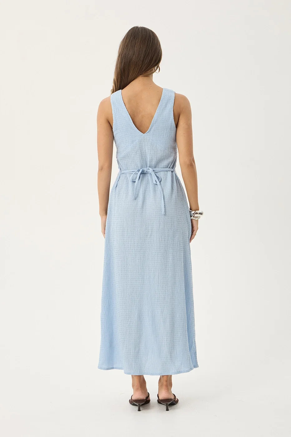 Womens Seersucker Maxi Dress Tully - Blue - AFENDS