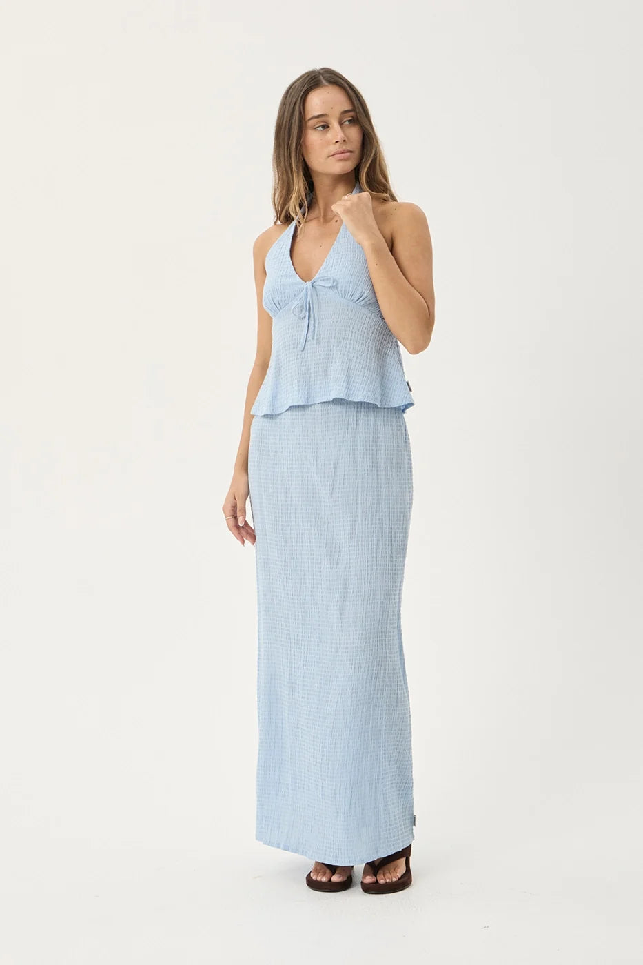 Womens Seersucker Halter Top Delfina - Blue - AFENDS