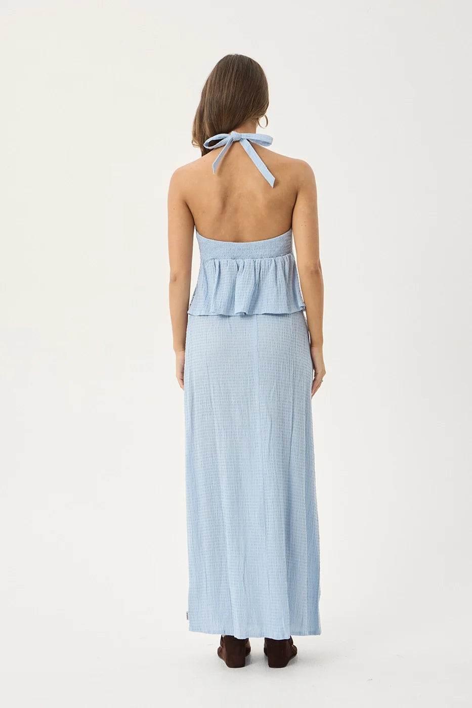 Womens Seersucker Halter Top Delfina - Blue - AFENDS