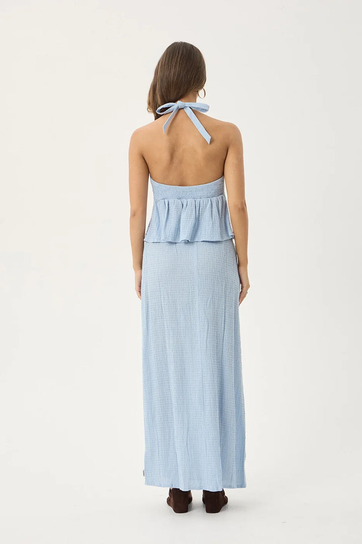 Delfina Seersucker Halter Top – Blue
