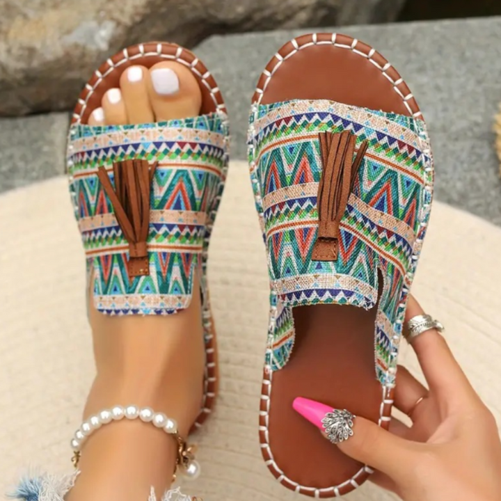 Naomi Woven Boho Sandals With Tassel Detail