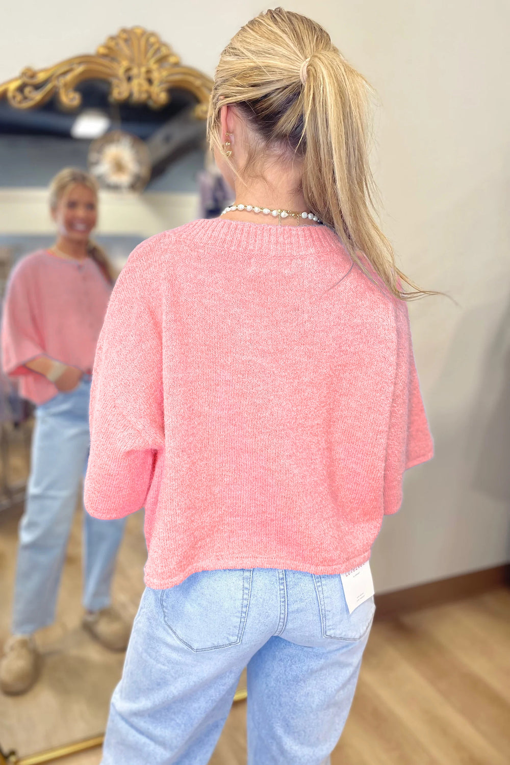 Lavendula 3/4 Sleeve Boxy Knit Button Down Sweater Cardigan