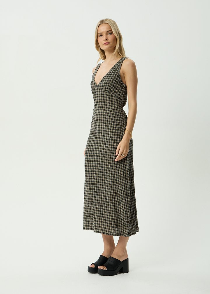 Tully Seersucker Maxi Dress – Tan Olive Check