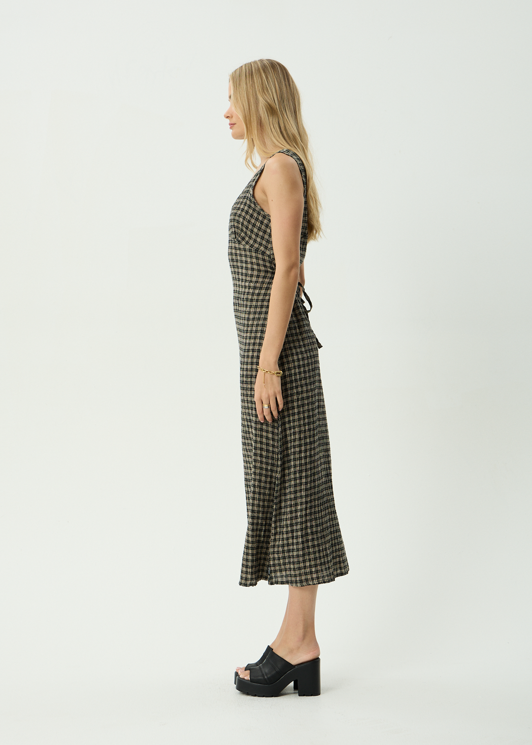Tully Seersucker Maxi Dress – Tan Olive Check