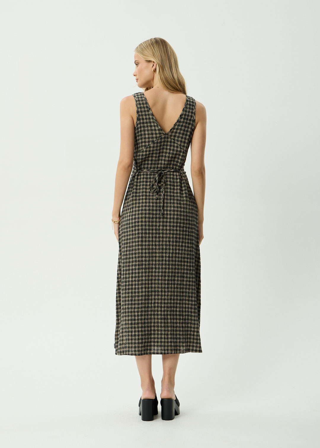 Tully Seersucker Maxi Dress – Tan Olive Check