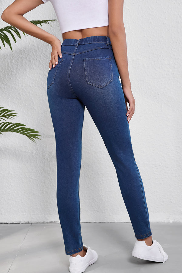 Ashleigh Blue Multiple Pockets Straight Leg Washed Stretchy Knit Cargo Jeans