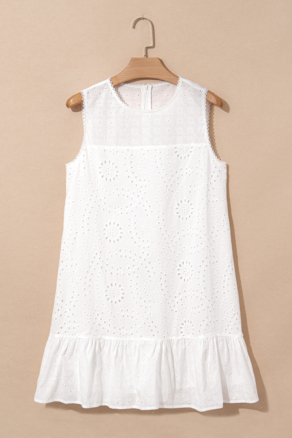 White Floral Eyelet Embroidered Sleeveless Shift Dress