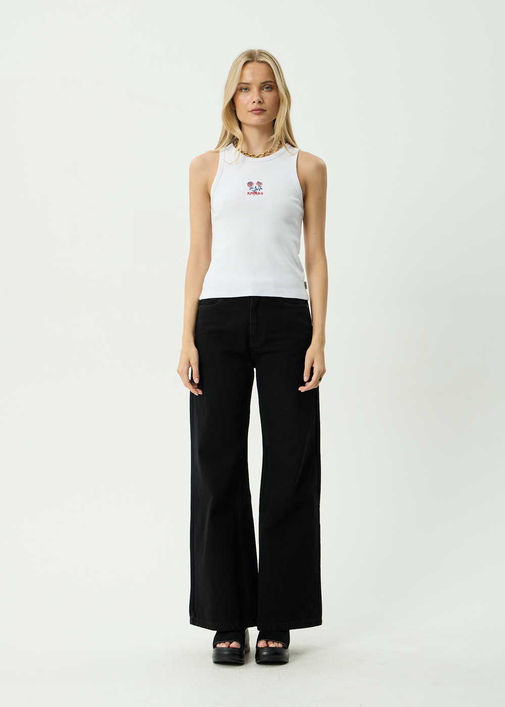 Womens Rib Singlet Wild Rose - White - AFENDS