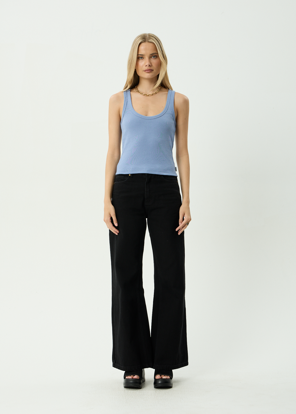 Womens Rib Singlet Layden - Slate Blue - AFENDS