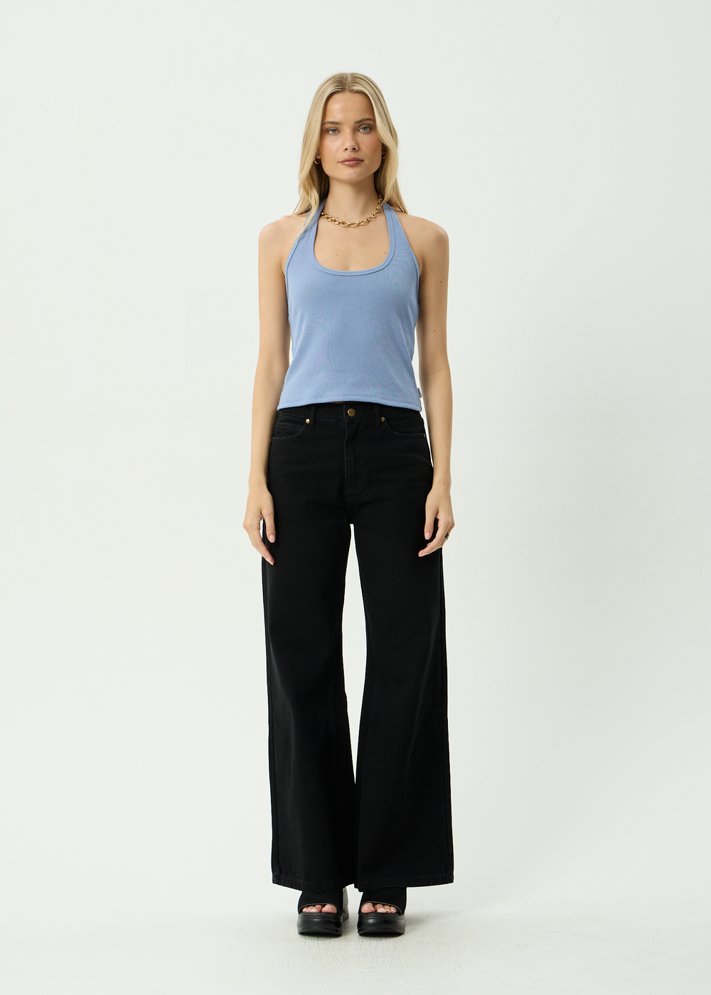 Womens Rib Halter Basis - Slate Blue - AFENDS