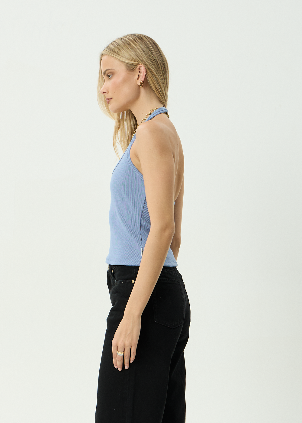Womens Rib Halter Basis - Slate Blue - AFENDS