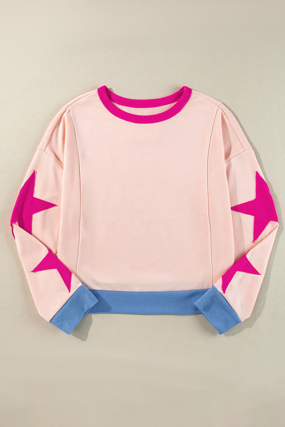 Parchment Star Patchwork Exposed Seam Oversized Sweatshirt