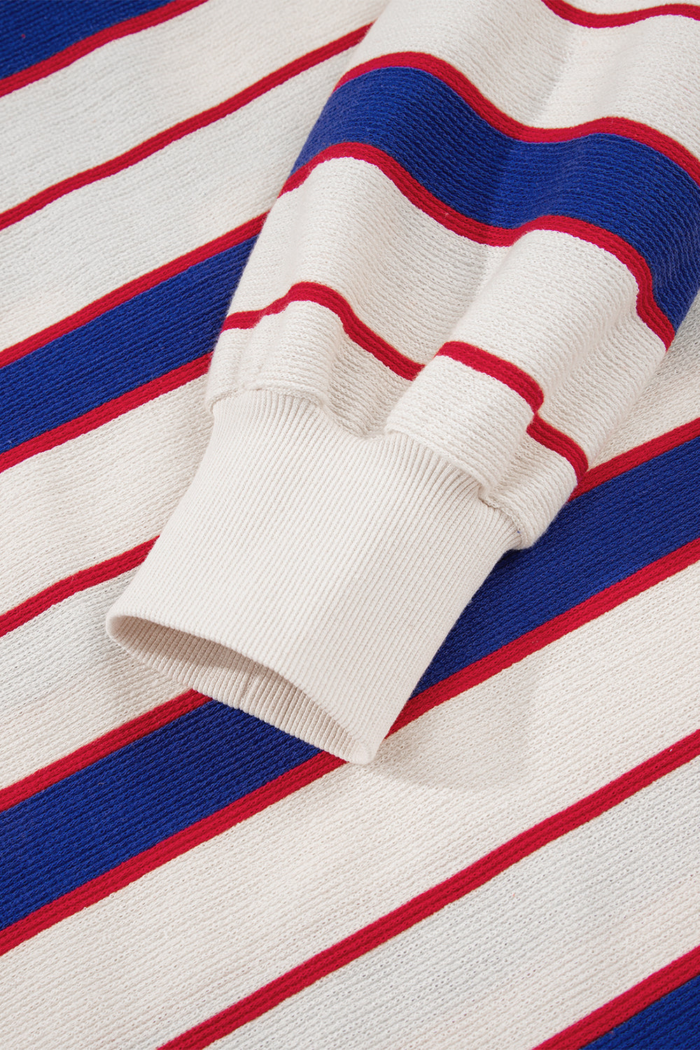 Blue Stripe Color Block Polo Pullover Sweatshirt
