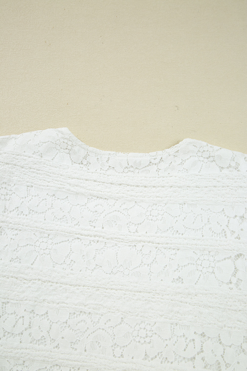 White Lace Crochet Round Neck Puff Sleeve Shift Mini Dress