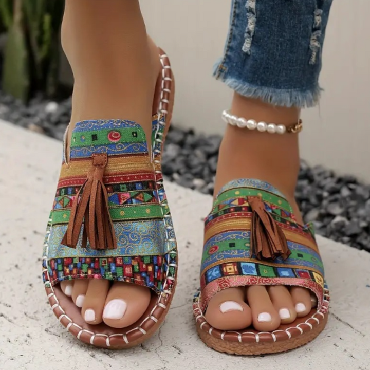 Naomi Woven Boho Sandals With Tassel Detail
