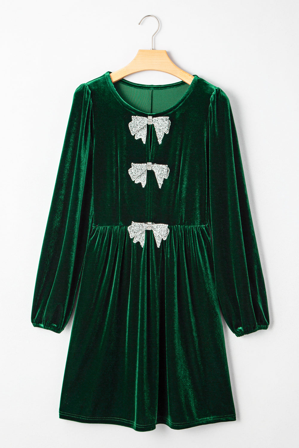 Evergreen Bowknot Decor High Waist Velvet Mini Dress
