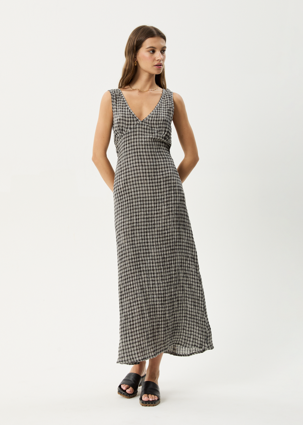 Womens Seersucker Maxi Dress Tully - Asta Steel Check - AFENDS