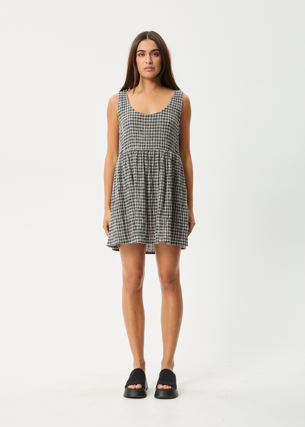 Womens Seersucker Mini Dress Jesse - Steel Check - AFENDS