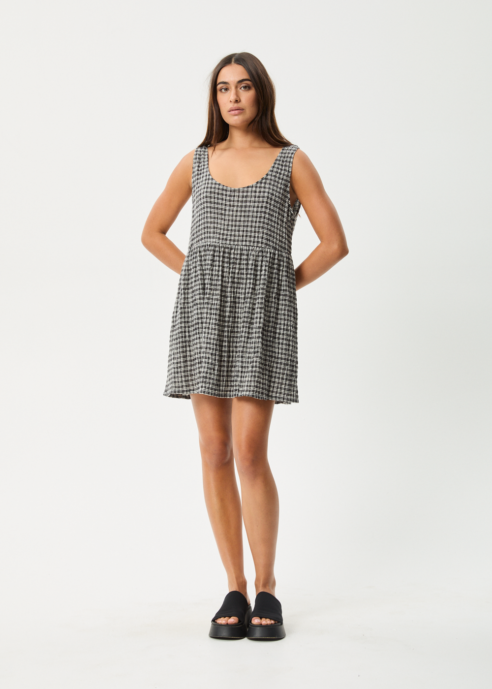 Womens Seersucker Mini Dress Jesse - Steel Check - AFENDS