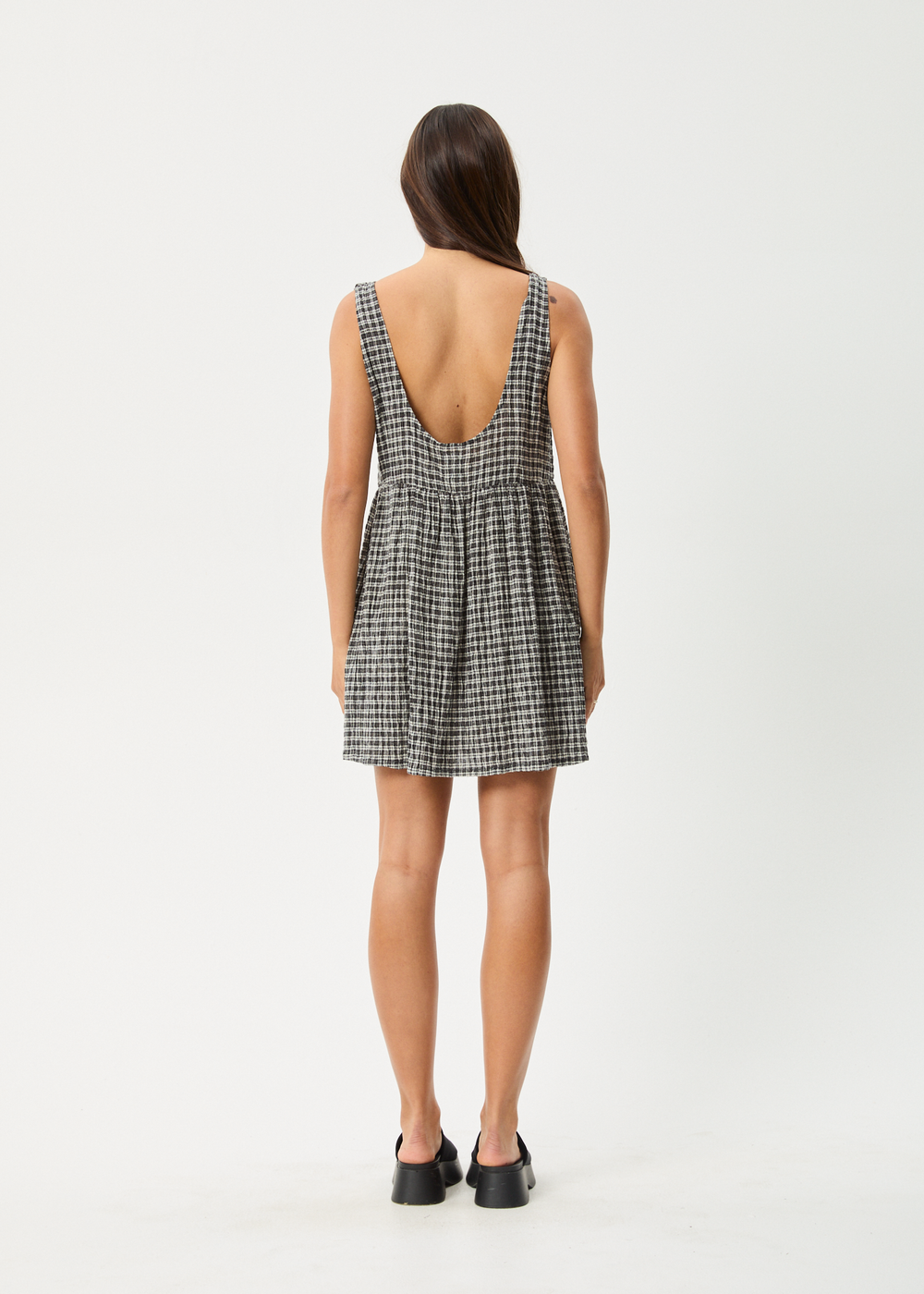 Womens Seersucker Mini Dress Jesse - Steel Check - AFENDS