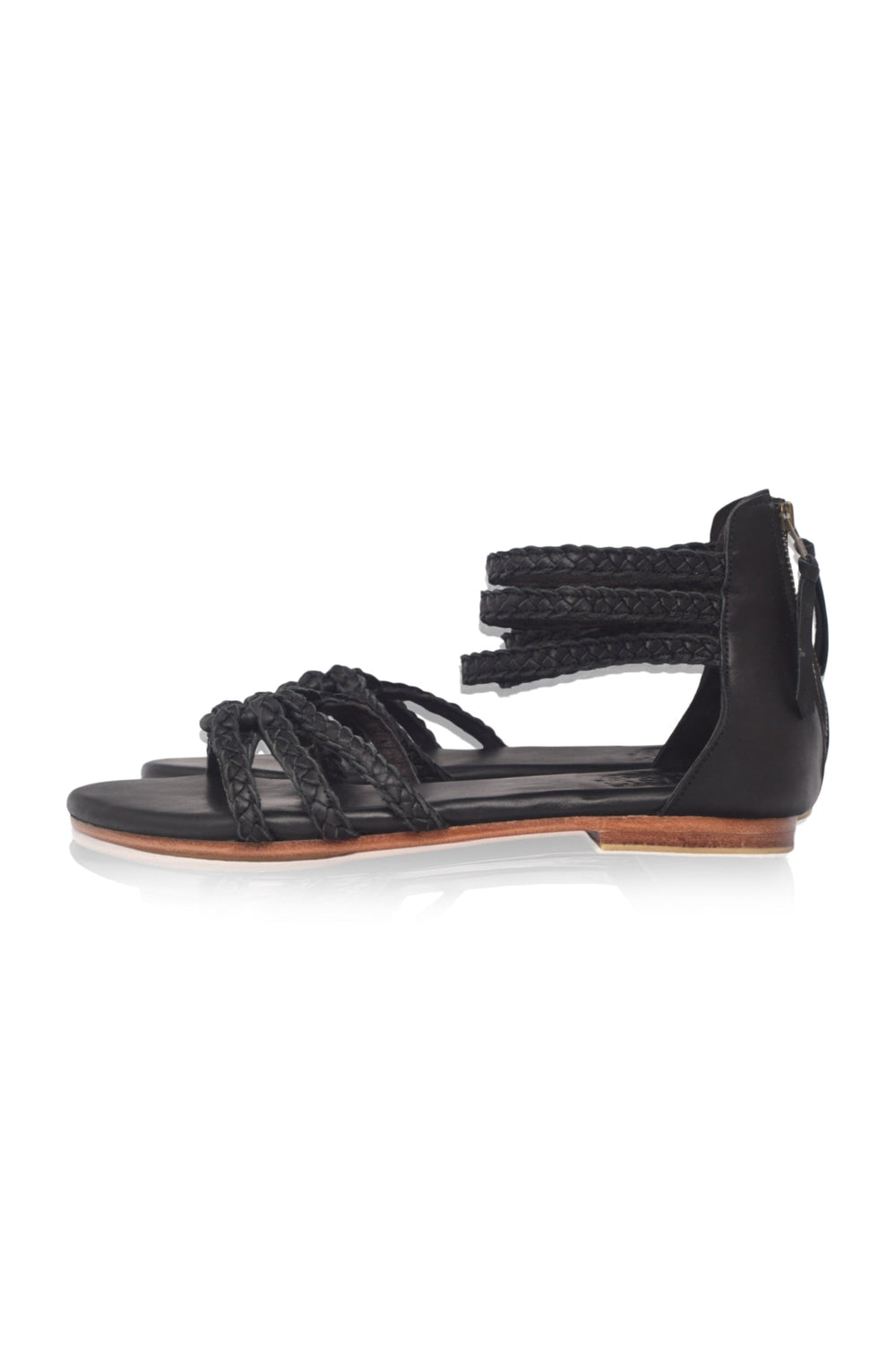 Womens All Aboard Braided Leather Sandals - Dark Tan