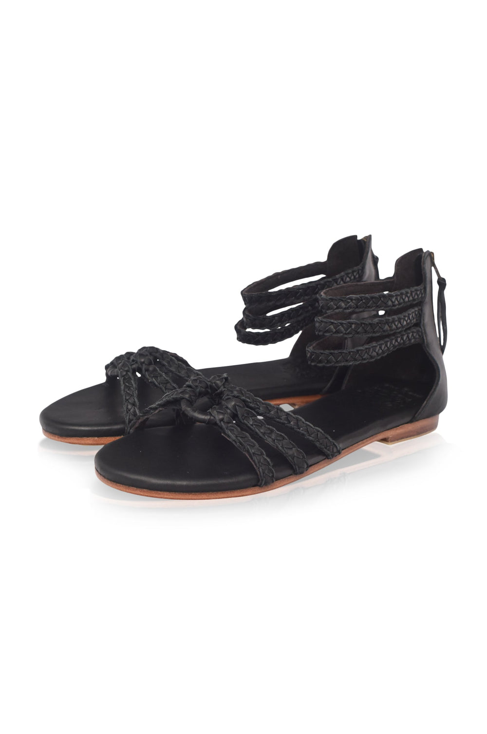Womens All Aboard Braided Leather Sandals - Black