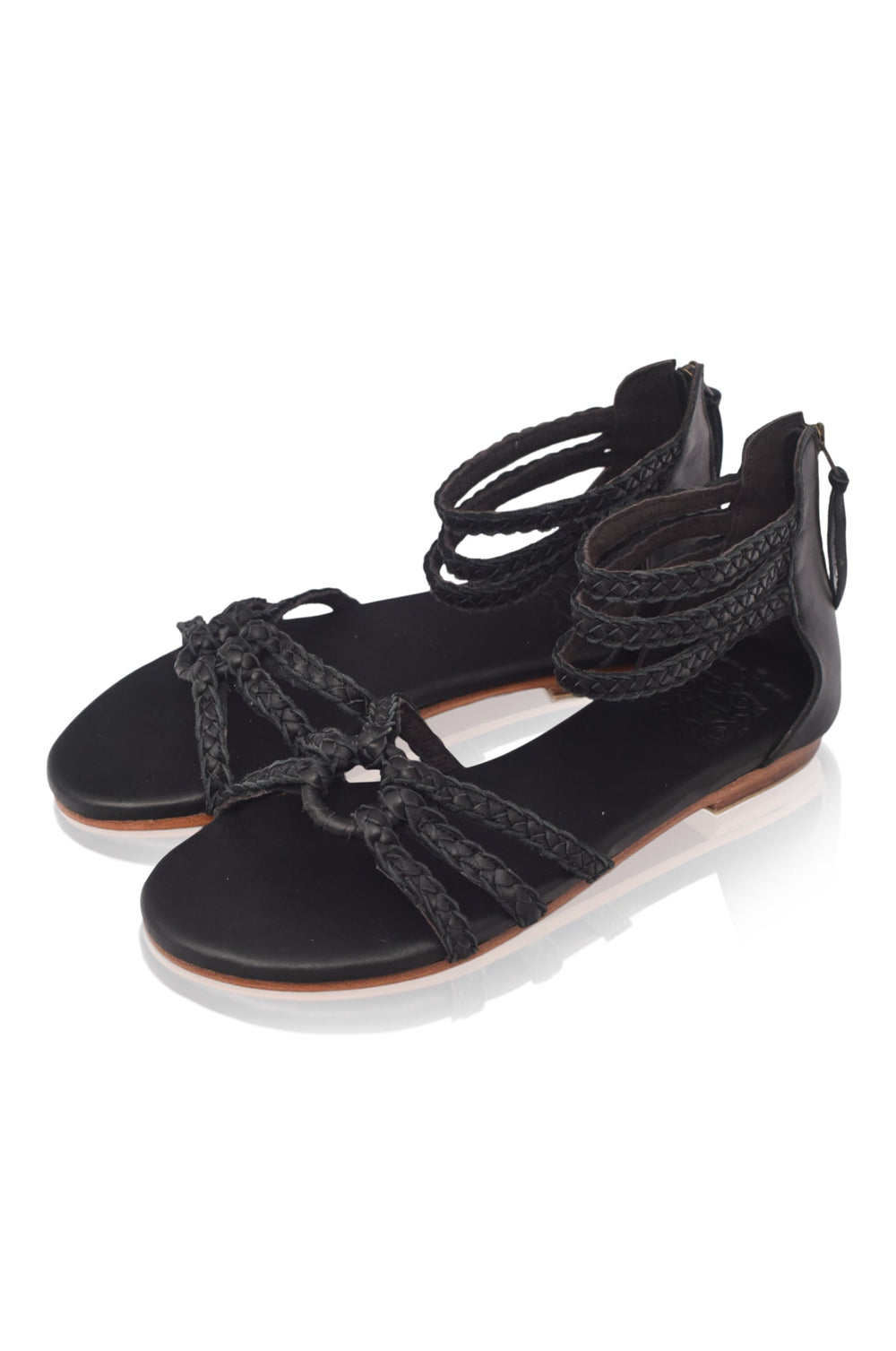 Womens All Aboard Braided Leather Sandals - Black