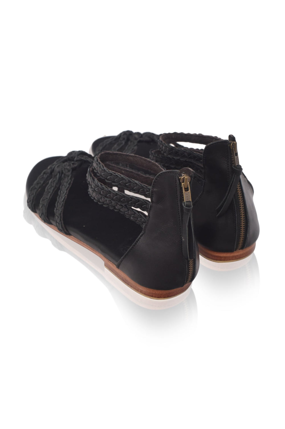 Womens All Aboard Braided Leather Sandals - Black