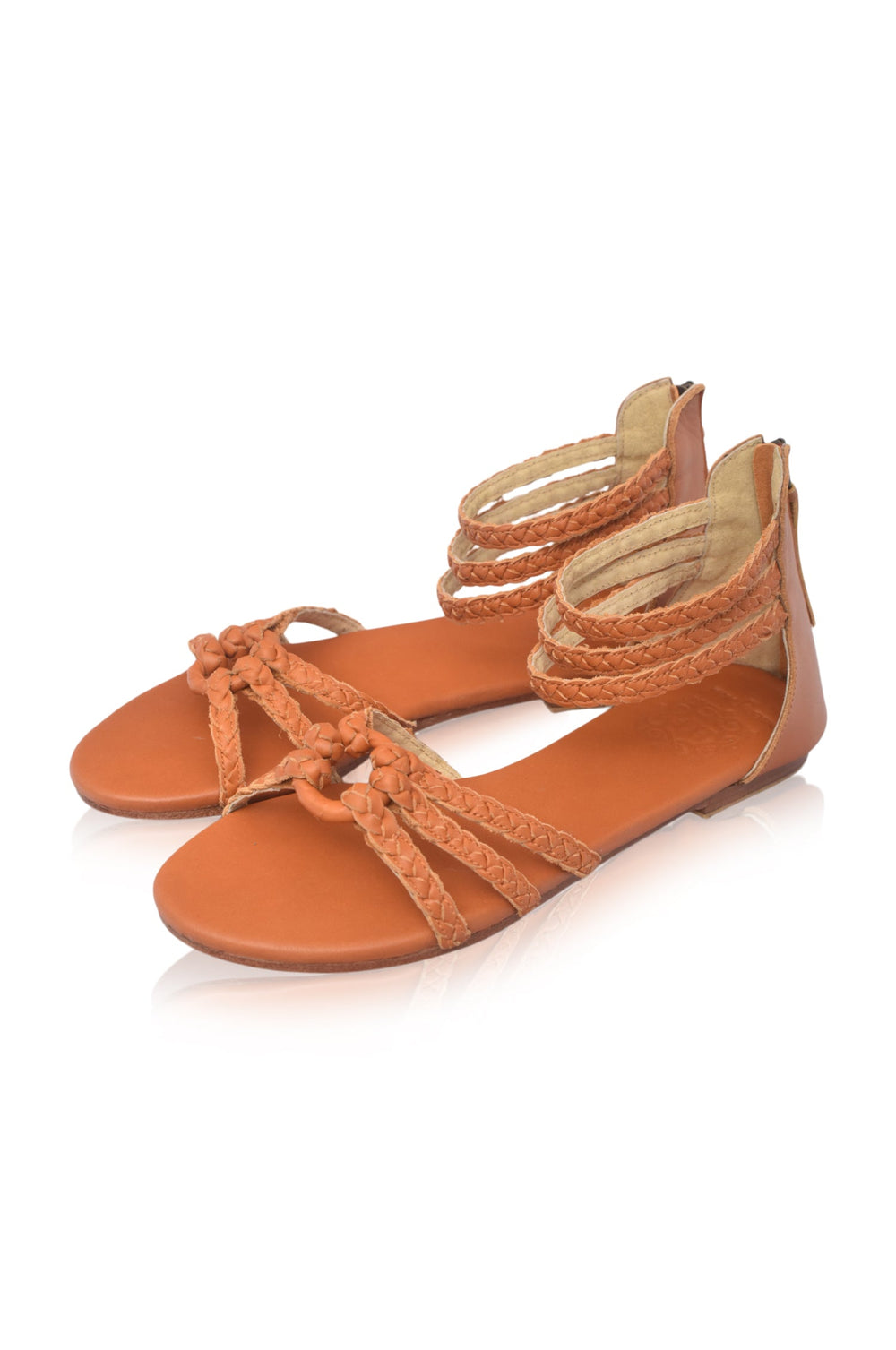 Womens All Aboard Braided Leather Sandals - Dark Tan