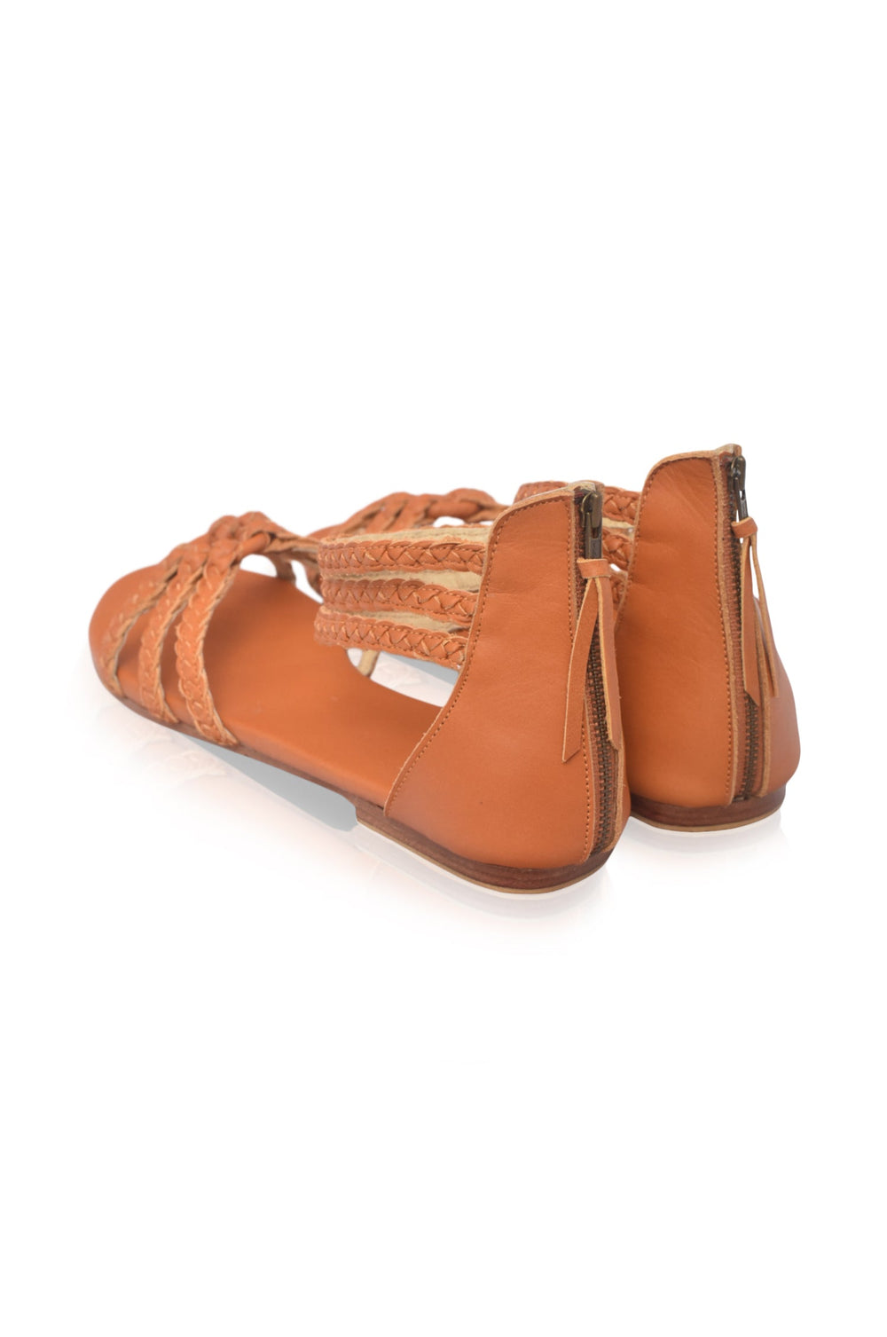 Womens All Aboard Braided Leather Sandals - Dark Tan