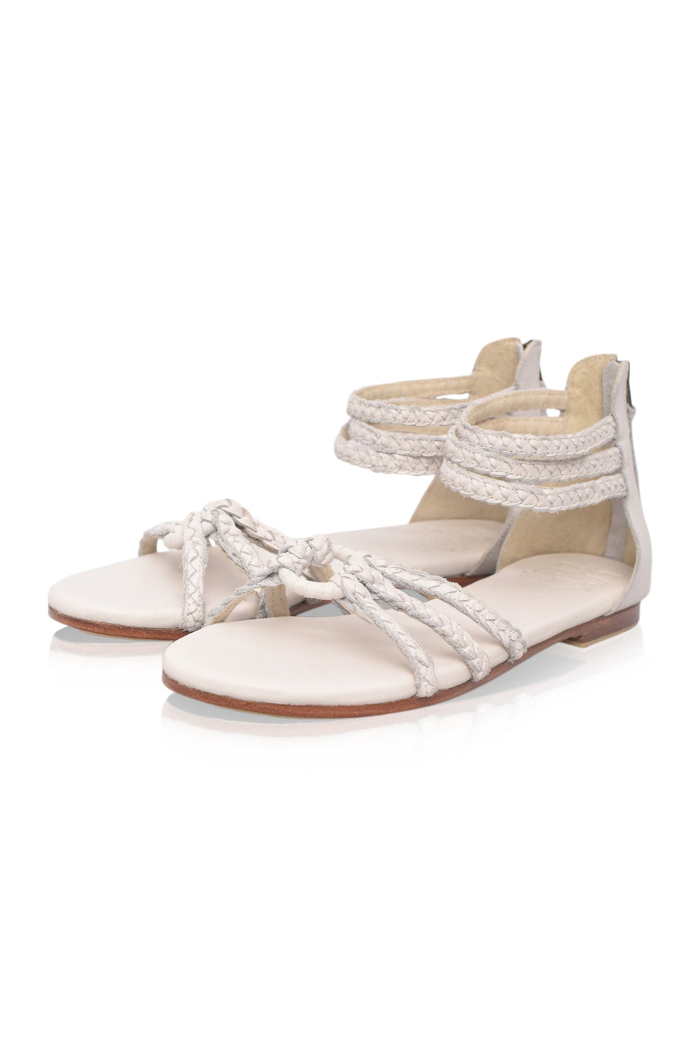 Womens All Aboard Braided Leather Sandals - White