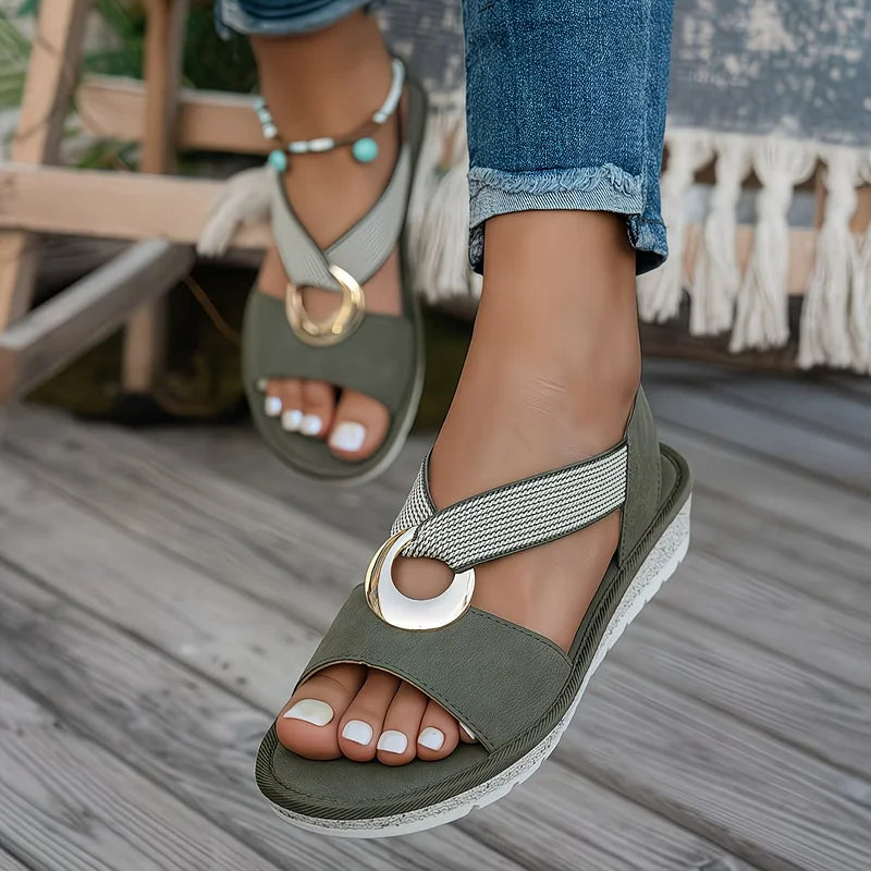 Amelia Crossover Strap Sandals With Gold Buckle