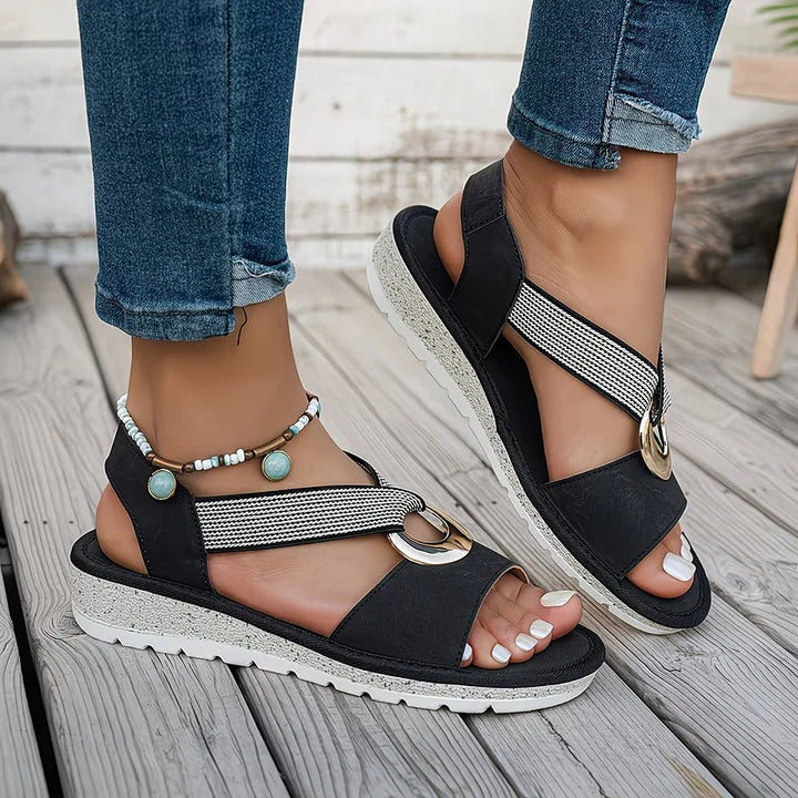 Amelia Crossover Strap Sandals With Gold Buckle