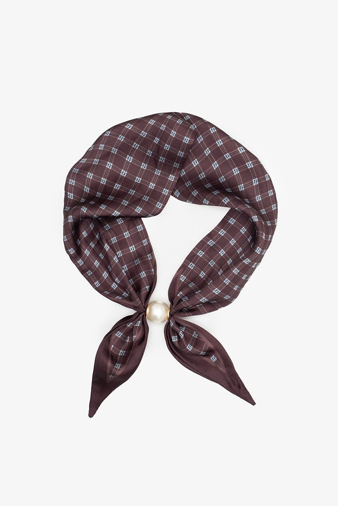 Pearl Fasten Neck Tie - Cocoa Check