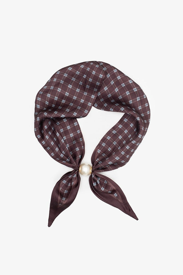 Pearl Fasten Neck Tie - Cocoa Check