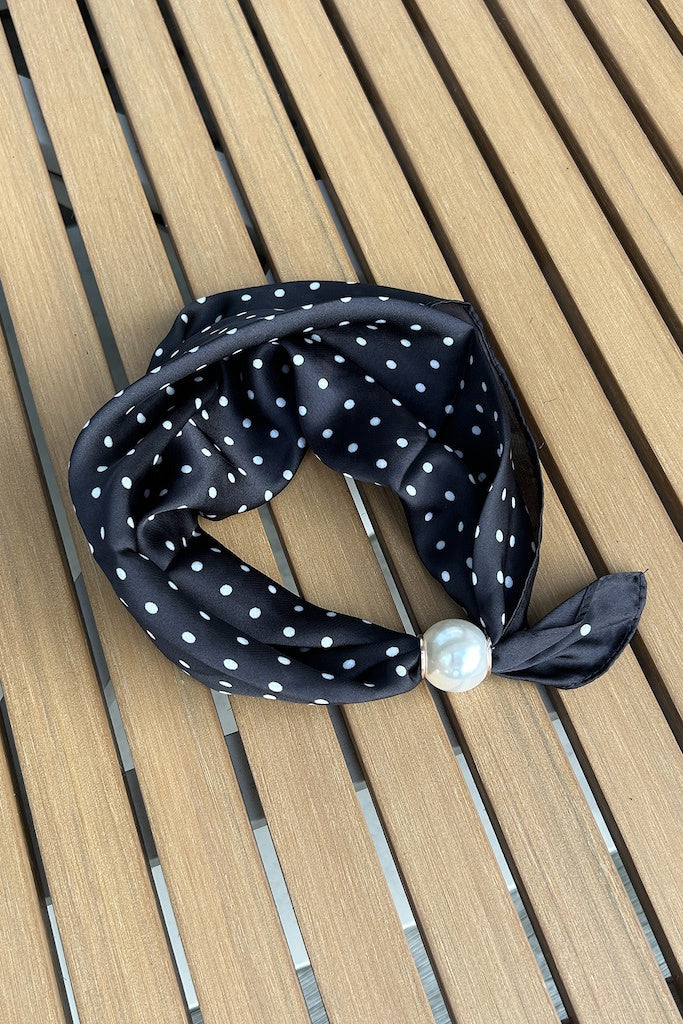 Pearl Fasten Neck Tie - Black Spot