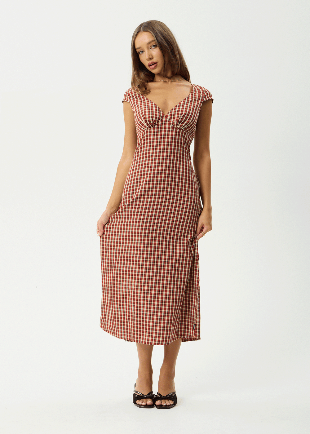 Womens Check Midi Dress Austin - Red Rum - AFENDS
