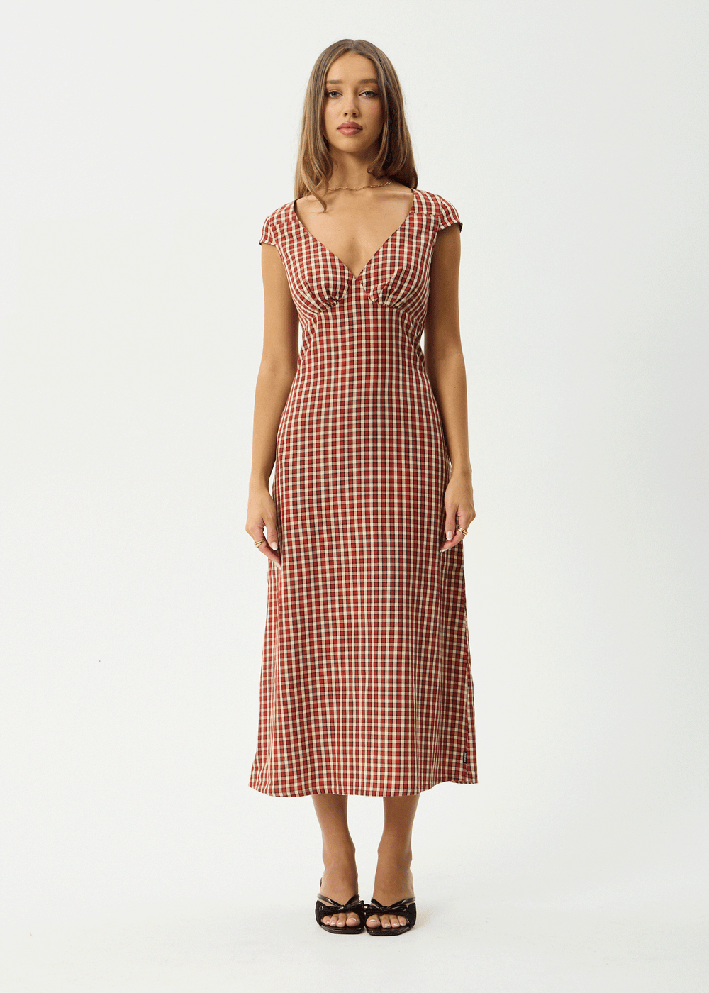 Womens Check Midi Dress Austin - Red Rum - AFENDS