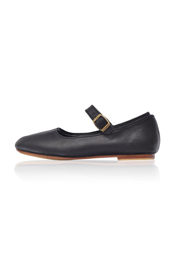 Womens Belle Rose Mary Jane Leather Flats