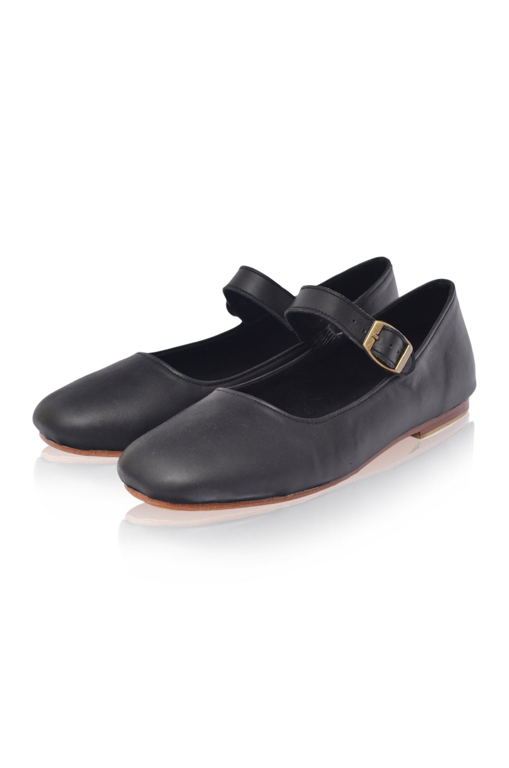 Womens Belle Rose Mary Jane Leather Flats