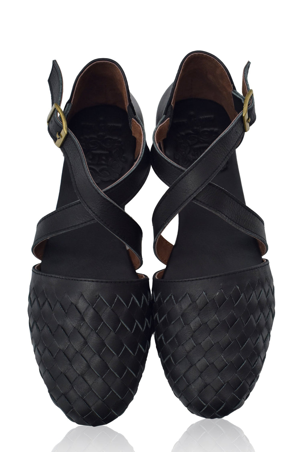 Womens Riviera Woven Leather Flats - Emerald