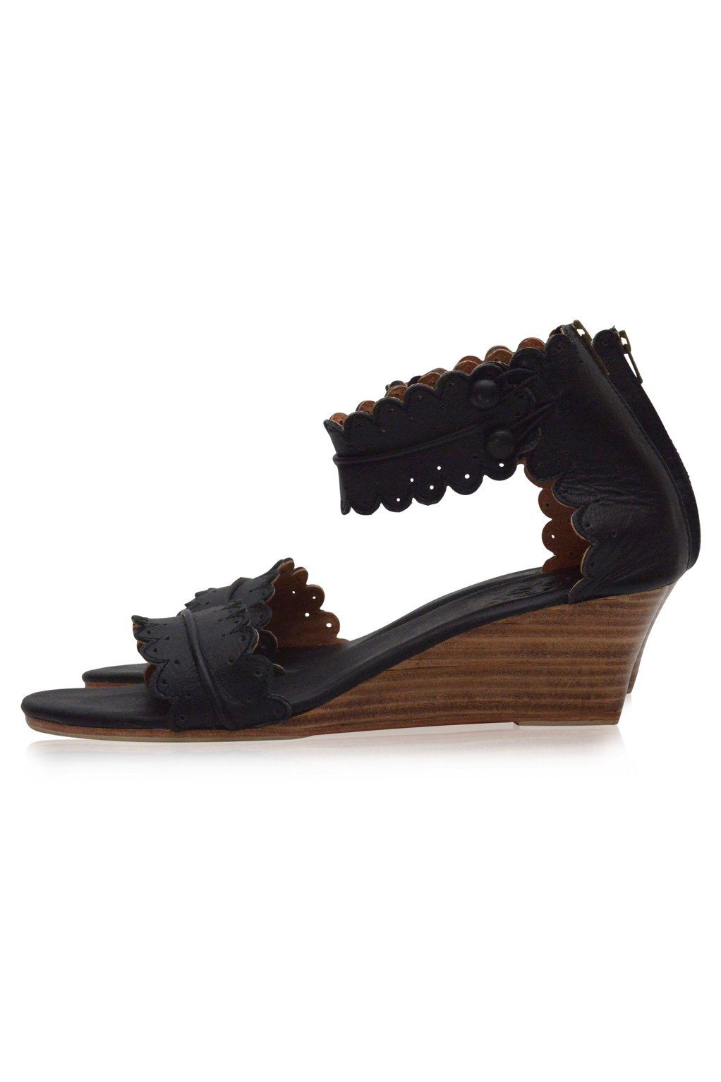 Wooden Wedge Leather Sandals