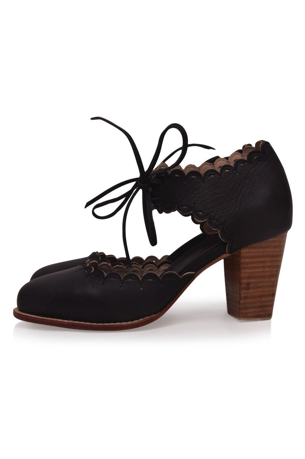 Womens Dance Queen Scalloped Leather Heels - Golden Tan